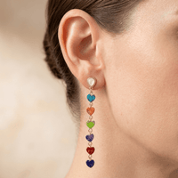 Chakra Rainbow Heart Gold Drop Earrings