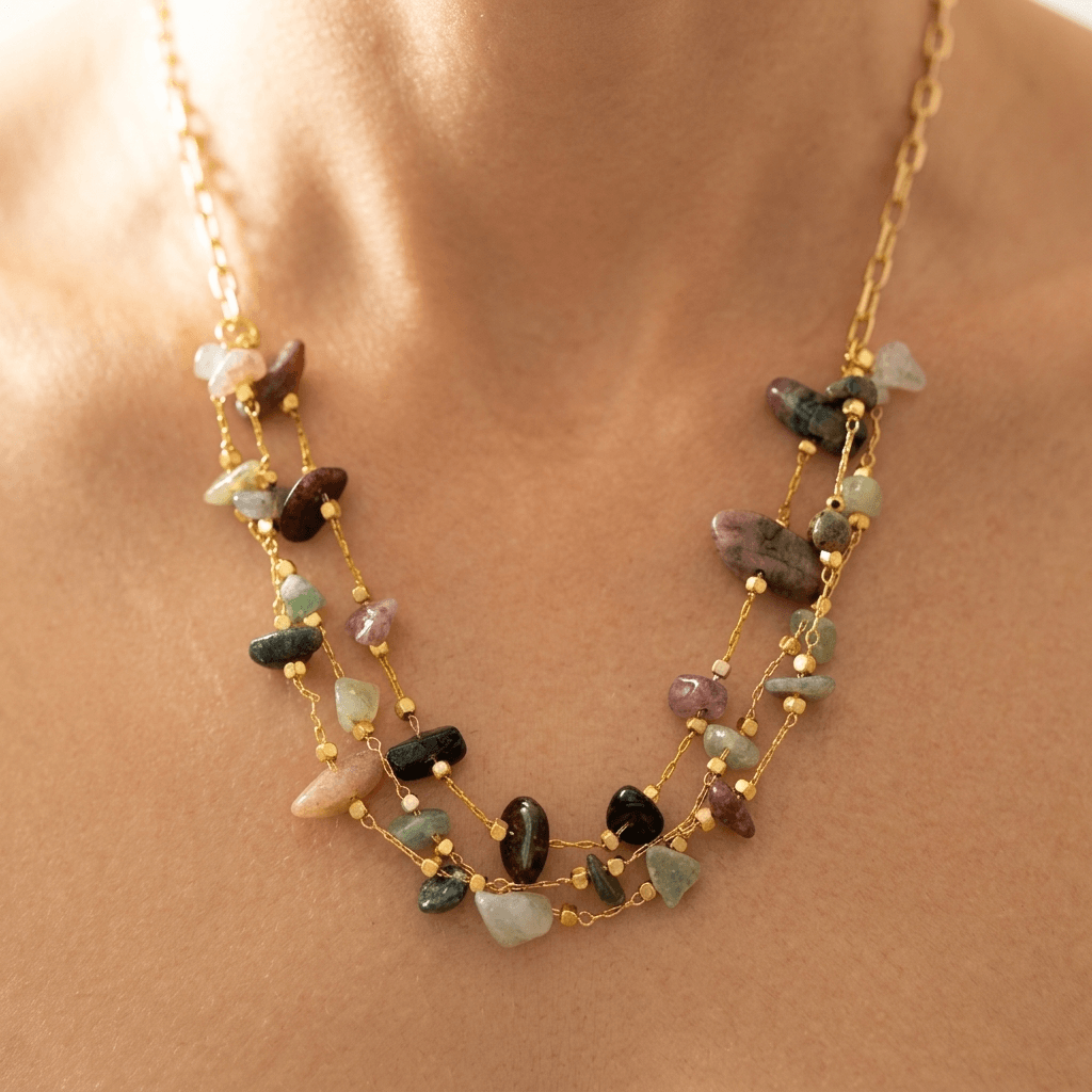 Tourmaline Multi Layer Gold Chain Necklace