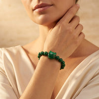Natural Malachite Cat Head Round Beads Bracelet