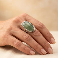 Vintage Silver Prehnite Filigree Oval Ring