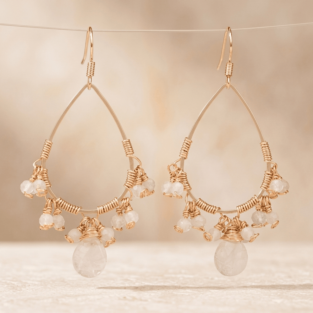 Rose Quartz Gold Teardrop Chandelier Earrings