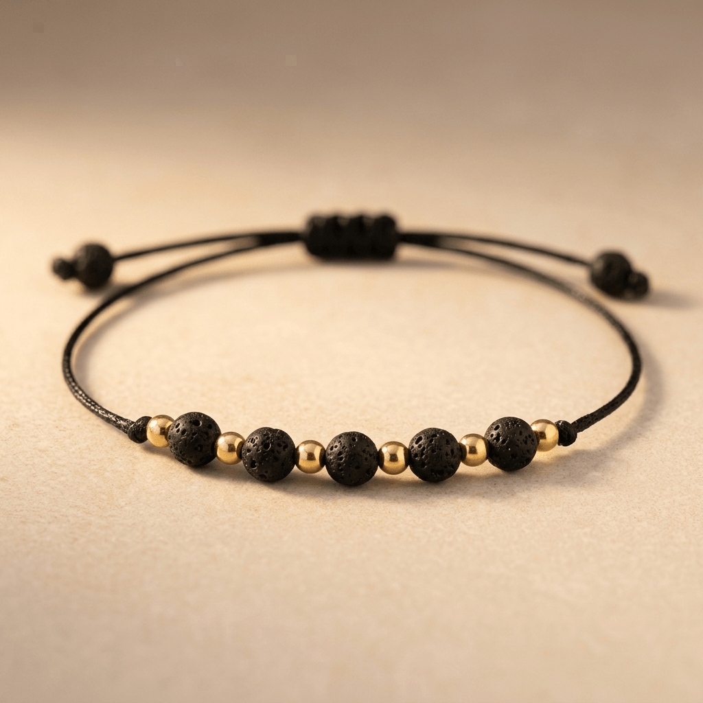 Black Lava Stone Gold Beaded Bracelet