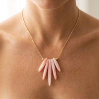 Boho Rose Quartz Spike Leather Necklace