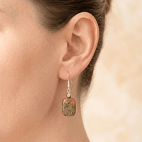 Natural Unakite Square Silver Drop Earrings