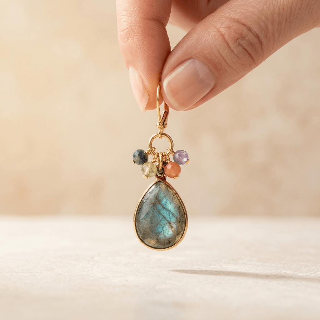 Natural Labradorite Gold Teardrop Earrings