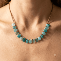 Green Onyx Brass Beaded Long Necklace
