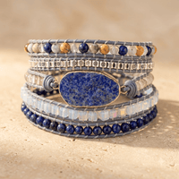 Lapis Lazuli Gold Oval Leather Wrap Bracelet