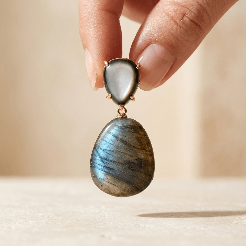 Natural Labradorite Gold Drop Earrings