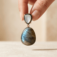Natural Labradorite Gold Drop Earrings