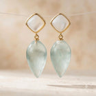Natural Aquamarine Gold Seashell Drop Earrings