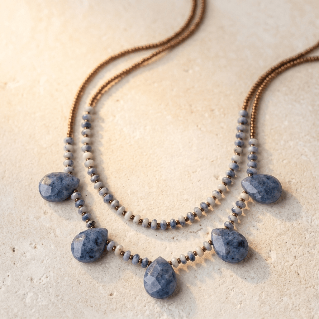 Natural Sodalite Teardrop Beaded Necklace