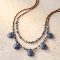 Natural Sodalite Teardrop Beaded Necklace