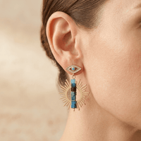 Gold Evil Eye Turquoise Sunburst Drop Earrings