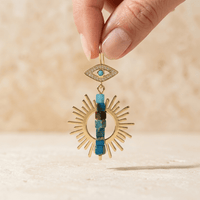 Gold Evil Eye Turquoise Sunburst Drop Earrings