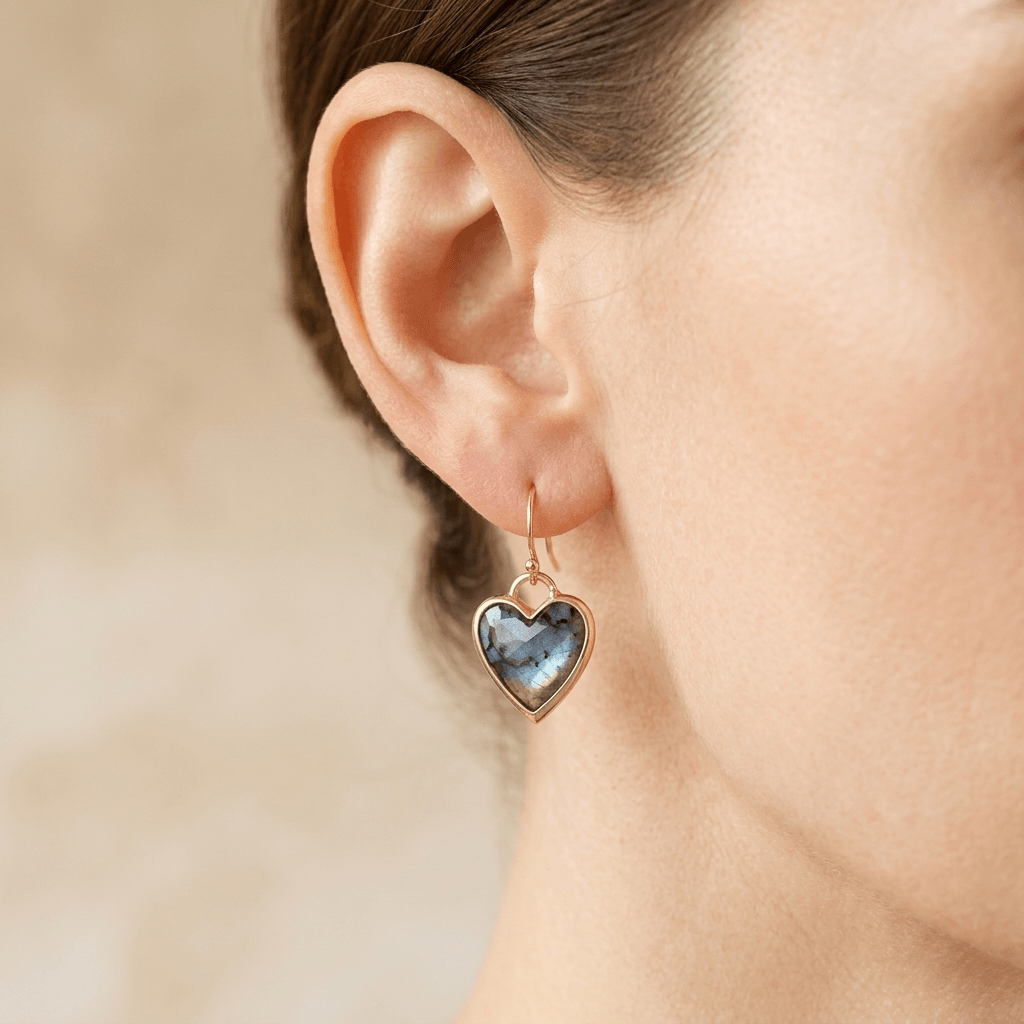 Labradorite Gold Heart Drop Earrings