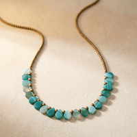Green Onyx Brass Beaded Long Necklace