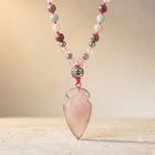 Natural Rose Quartz Arrowhead Beaded Necklace