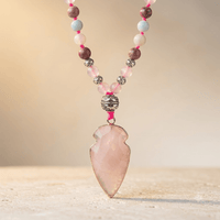 Natural Rose Quartz Arrowhead Beaded Necklace