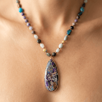 Multistone Gold Beaded Teardrop Pendant Necklace