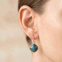 Blue Apatite Gold Cushion Drop Earrings