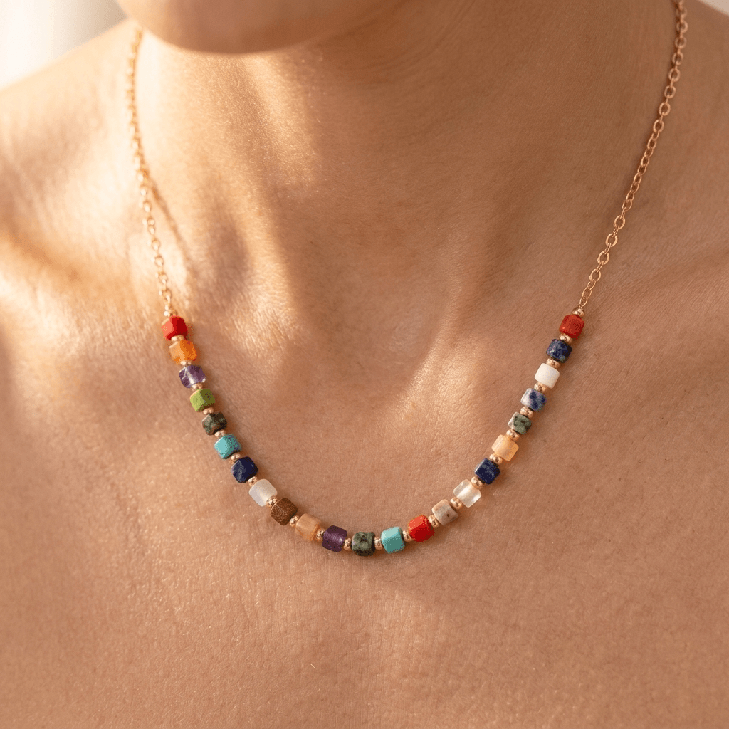 Colorful Gemstone Gold Chain Necklace