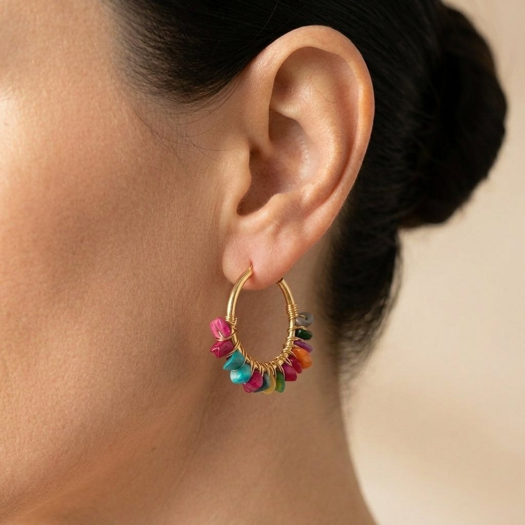 Gold Cubic Zirconia Round Hoop Earrings