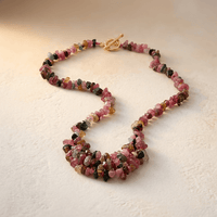 Natural Pink Tourmaline Chip Beaded Necklace