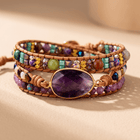 Boho Natural Amethyst Leather Wrap Bracelet