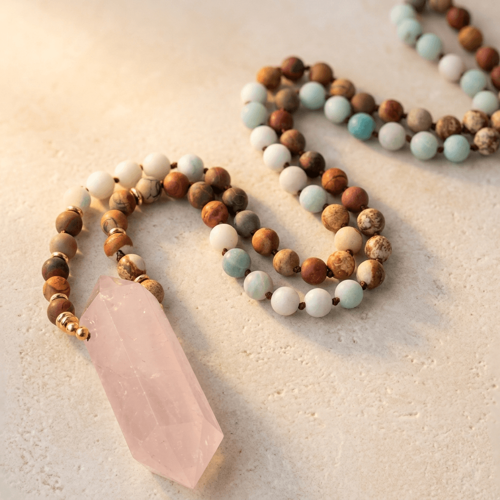 Amazonite Jasper Rose Quartz Point Necklace