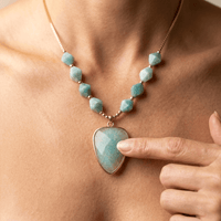 Natural Amazonite Gold Faceted Pendant Necklace