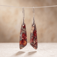 Red Regalite Stone Silver Teardrop Earrings