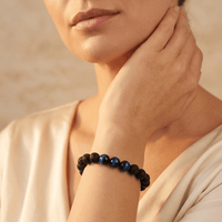 Black Lava Stone Blue Tiger Eye Beads Bracelet