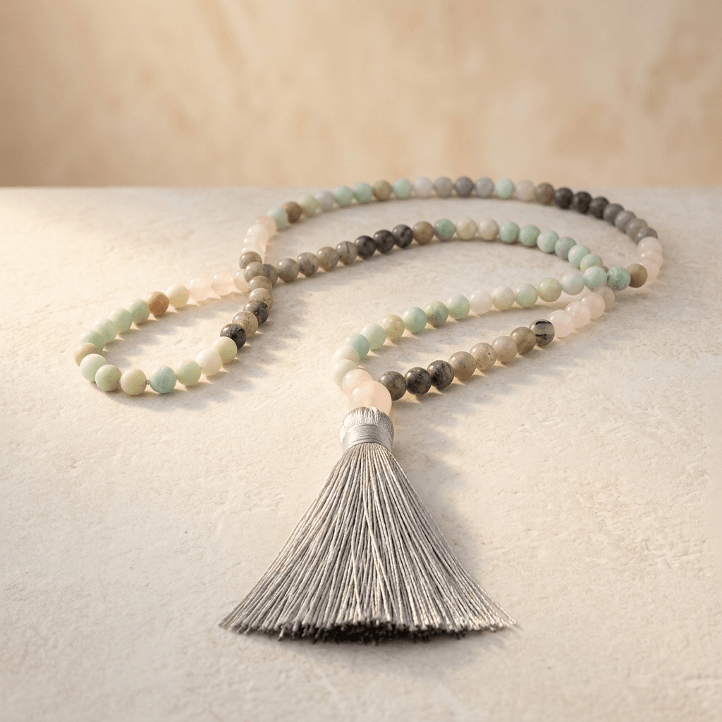 Gemstone Mala Beaded Tassel Necklace