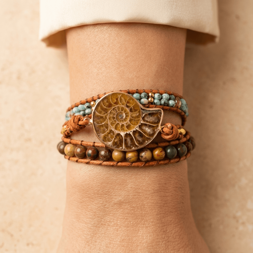Natural Ammonite Fossil Wrap Bracelet