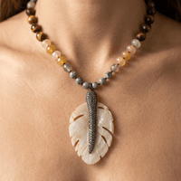Boho Multistone Seashell Leaf Pendant Necklace