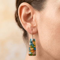 Colorful Mosaic Jasper Gold Drop Earrings