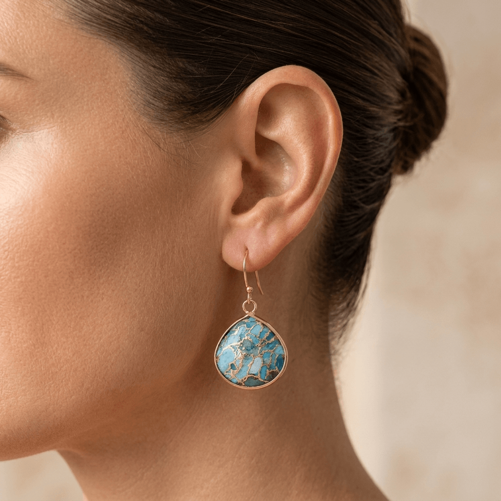 Blue Turquoise Gold Teardrop Earrings