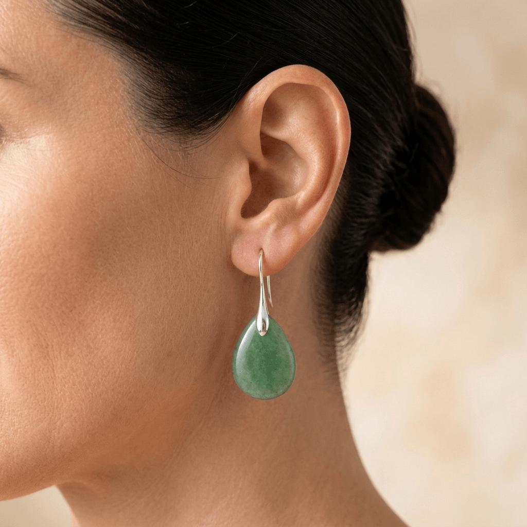 Green Aventurine Silver Drop Earrings
