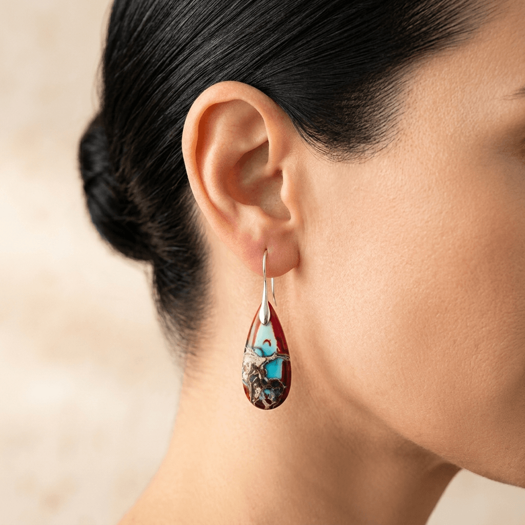 Red Turquoise Imperial Jasper Teardrop Earrings