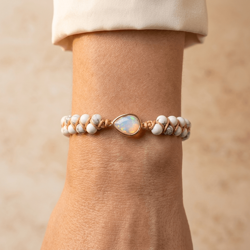 White Howlite Gold Opal Beaded Bracelet