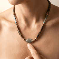 Boho Brass Wood Bead Jasper Necklace