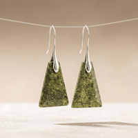 Natural Green Jasper Pyramid Silver Earrings