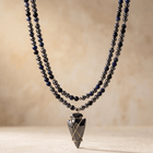 Hematite Blue Jasper Beaded Arrowhead Pendant Necklace