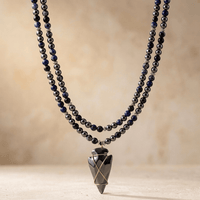 Hematite Blue Jasper Beaded Arrowhead Pendant Necklace