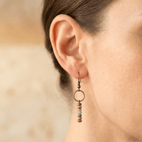 Vintage Brass Circle Beaded Stone Earrings
