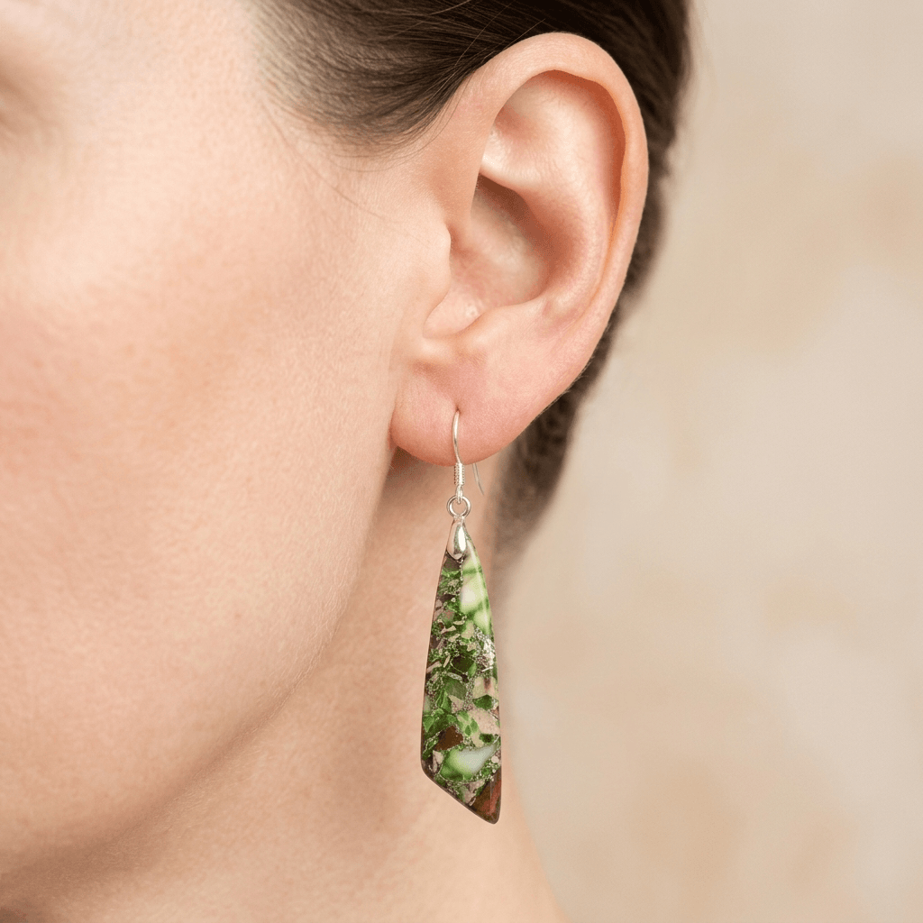 Green Jasper Silver Teardrop Drop Earrings