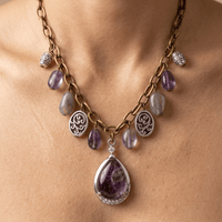 Antique Amethyst Teardrop Silver Chain Necklace