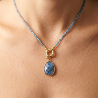 Gold Blue Apatite Teardrop Pendant Necklace