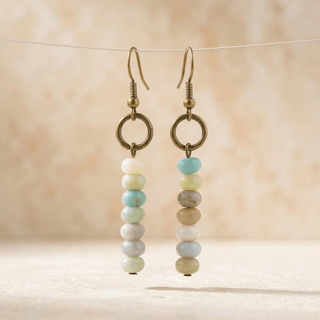 Natural Amazonite Brass Circle Drop Earrings