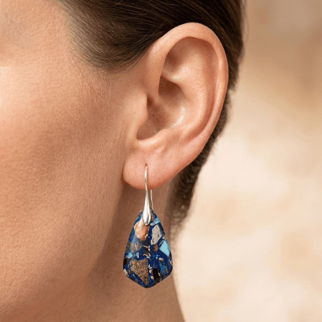 Blue Mosaic Jasper Sterling Silver Teardrop Earrings